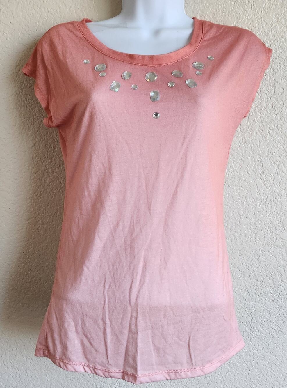 Ransom Orange Ombre Rhinestone Bodice Top Small Short Capped Sleeves Lightweight